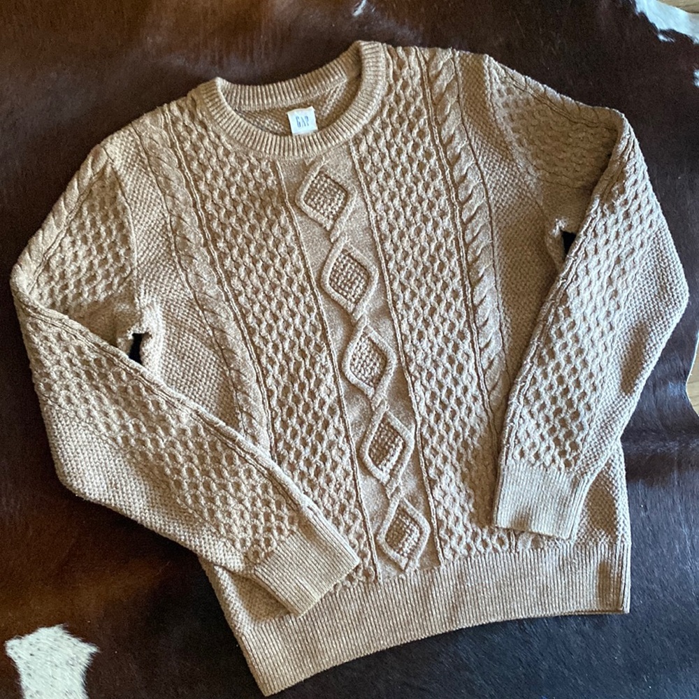 GAP Chunky Cable Knit Pullover Crew Neck Sweater Camel Size Small